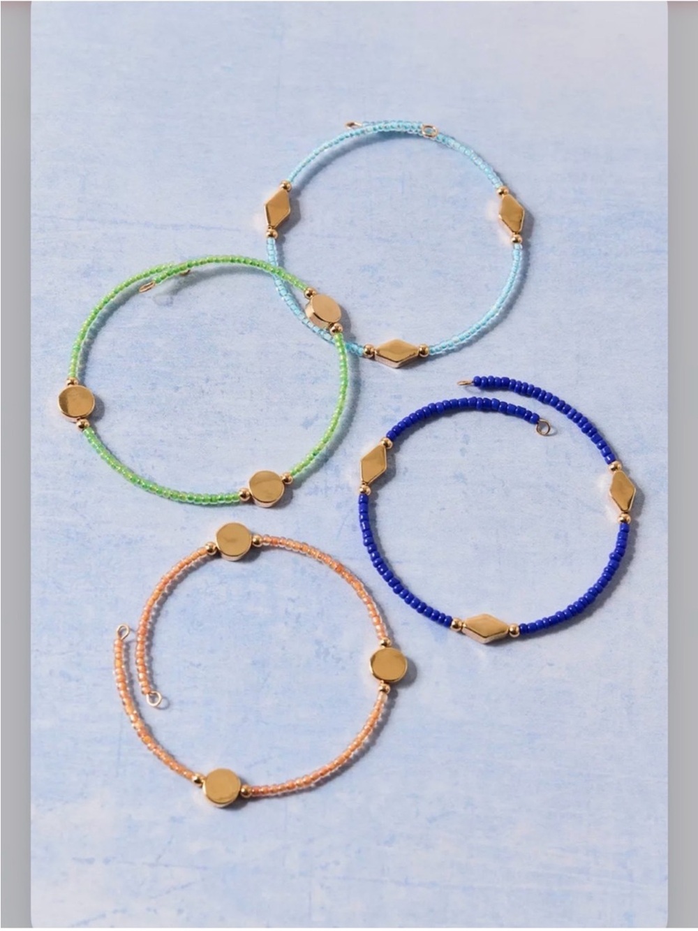 Urban Outfitters Blue, Aqua, Mint & Peach Beaded Wrap Bracelet with Gold Accents